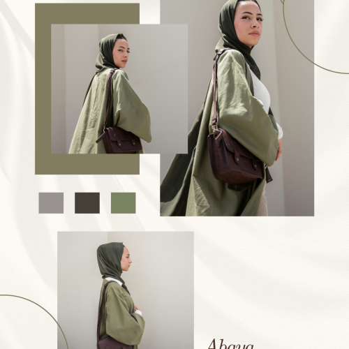 Cream and Sage Green Aesthetic Minimalist Abaya Fashion Photo Collage